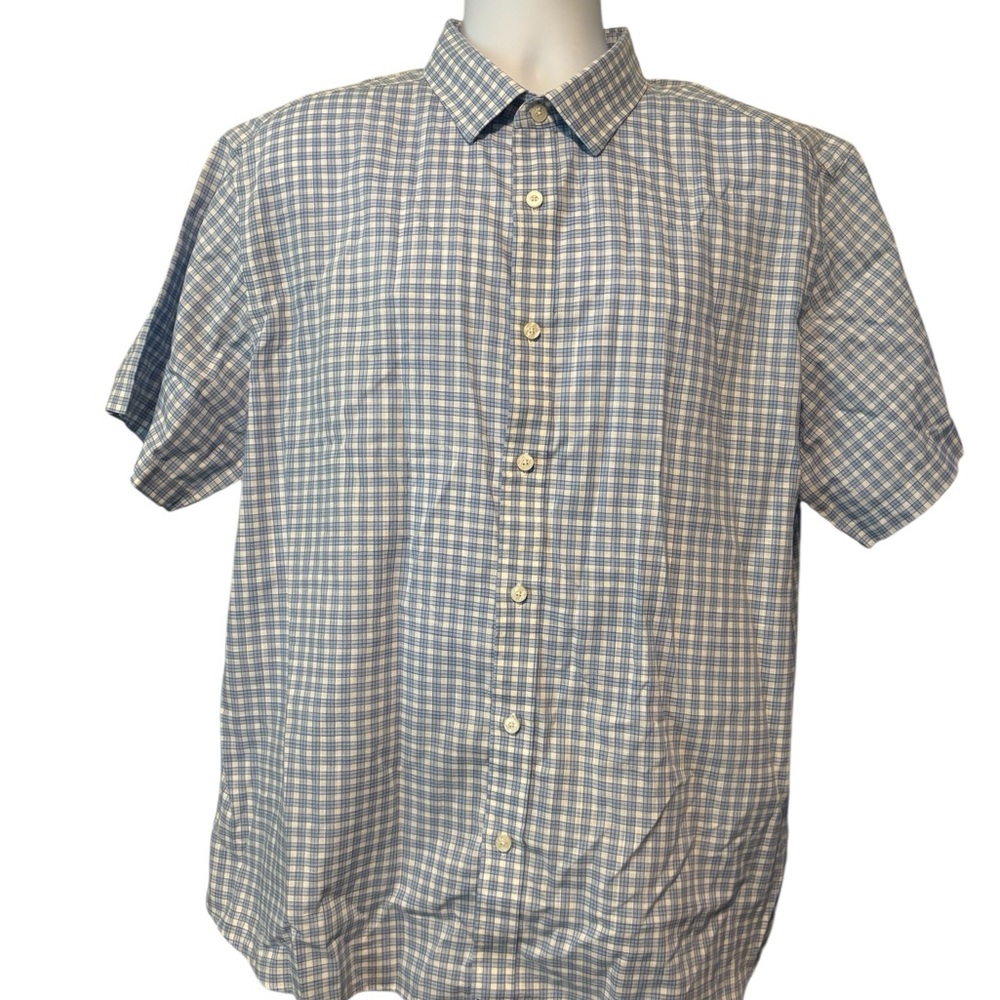 UNTUCKit Men’s Short Sleeve Blue and White Plaid Button Down Shirt XXL